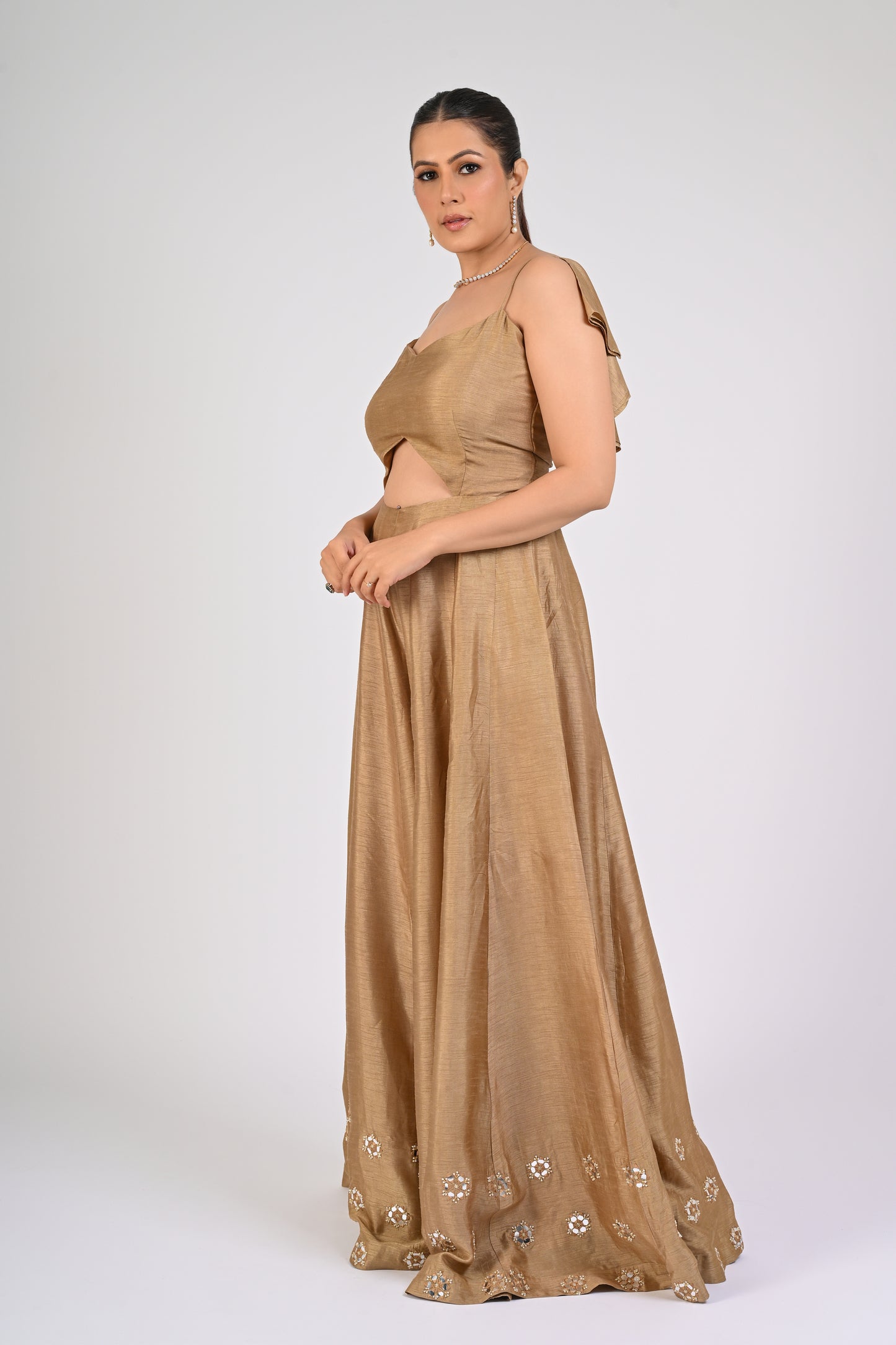 Dull Gold Embellished Jumpsuit