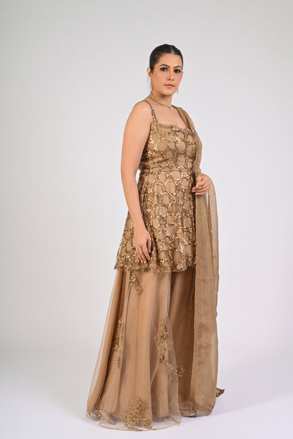 Dull Gold Sharara Set