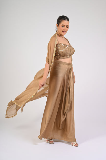 Dull Gold Draped Skirt Set