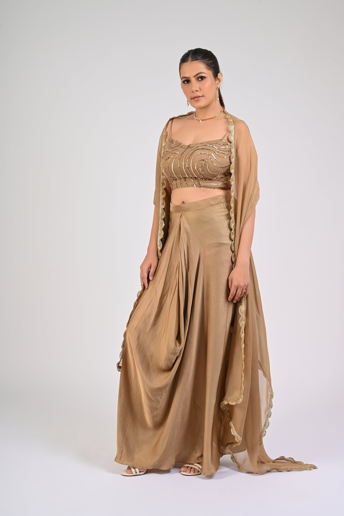 Dull Gold Draped Skirt Set