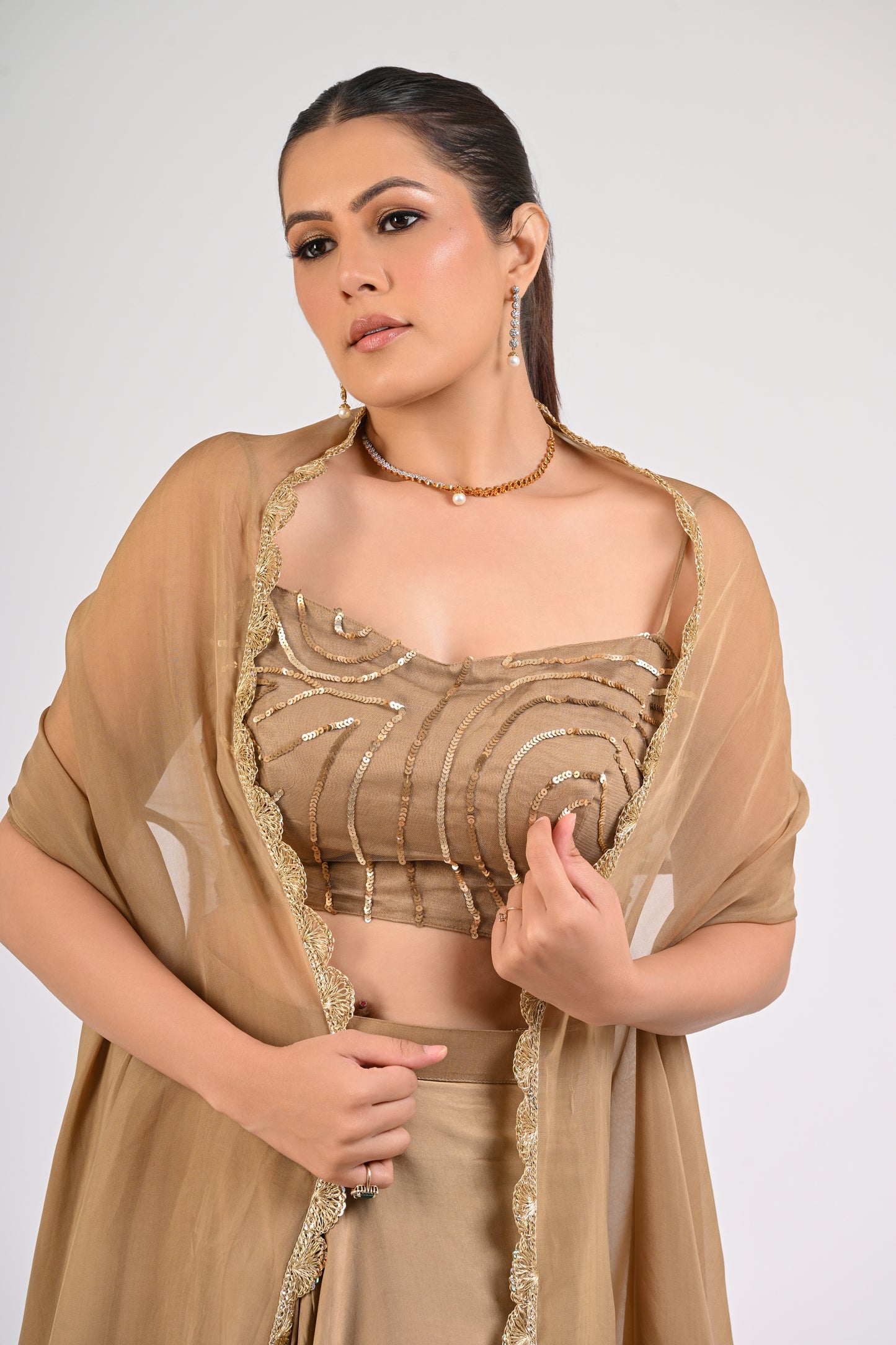 Dull Gold Draped Skirt Set