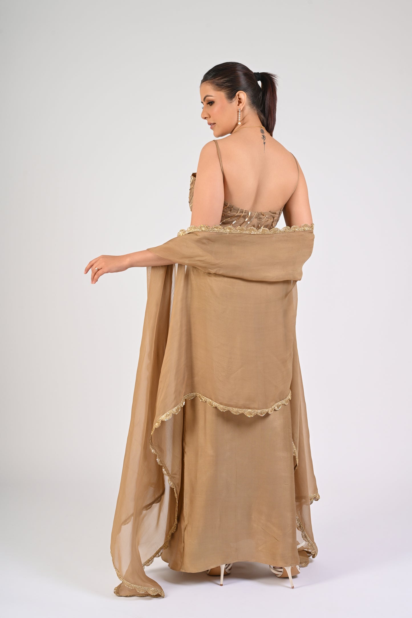 Dull Gold Draped Skirt Set