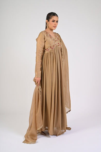 Dull Gold Anarkali Set