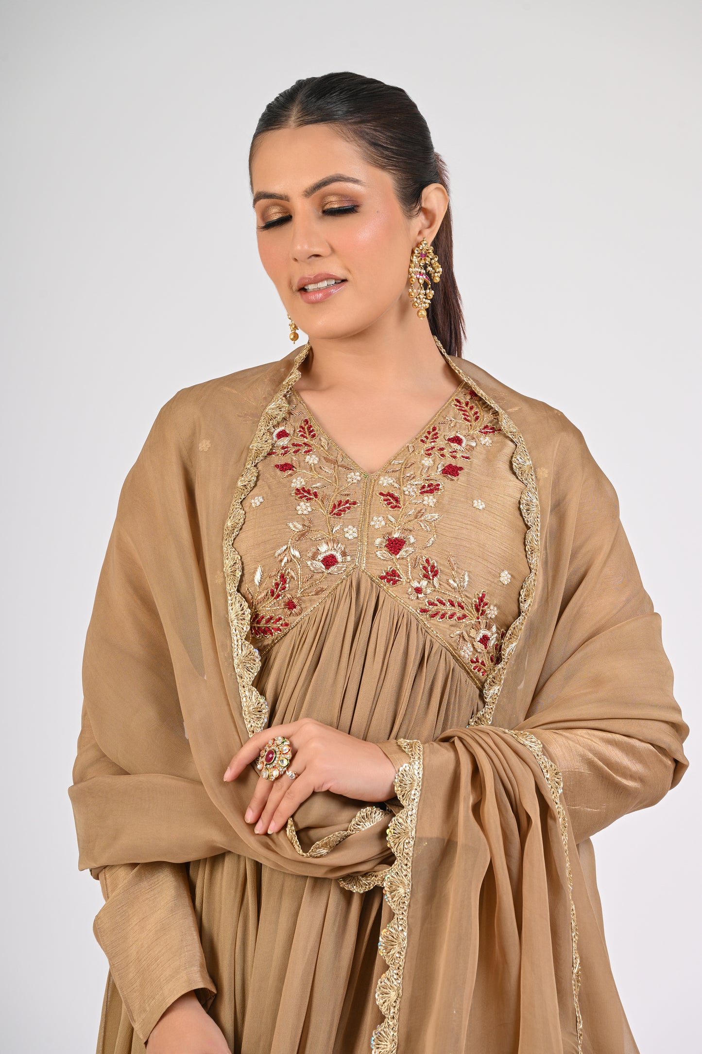 Dull Gold Anarkali Set