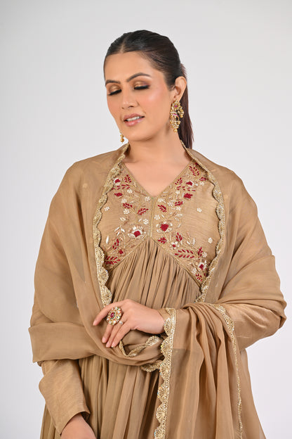 Dull Gold Anarkali Set