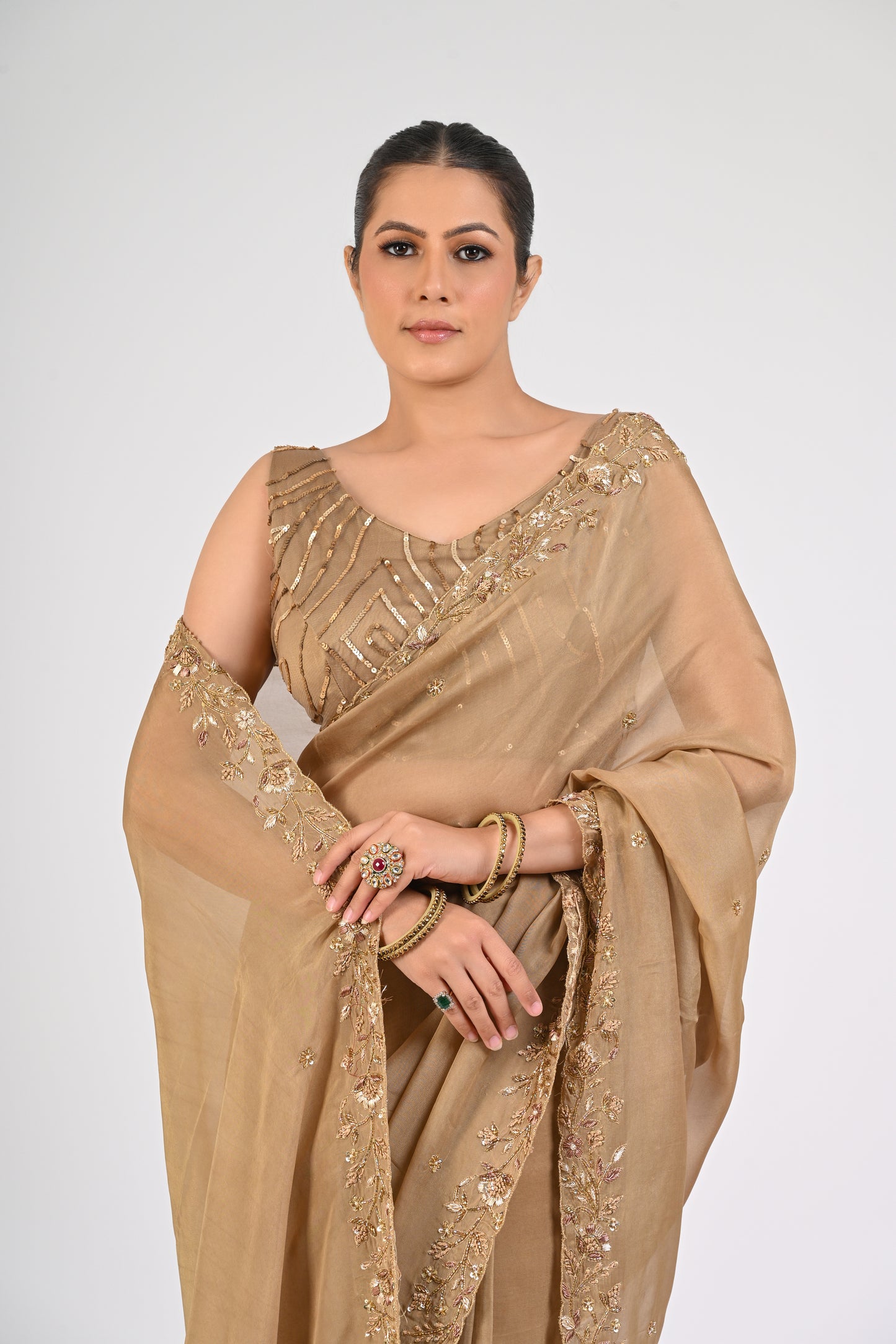 Dull Gold Saree Set