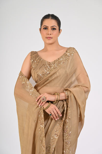 Dull Gold Saree Set