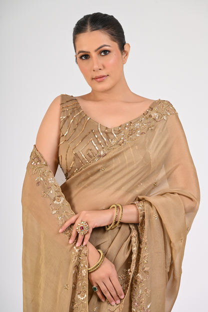 Dull Gold Saree Set