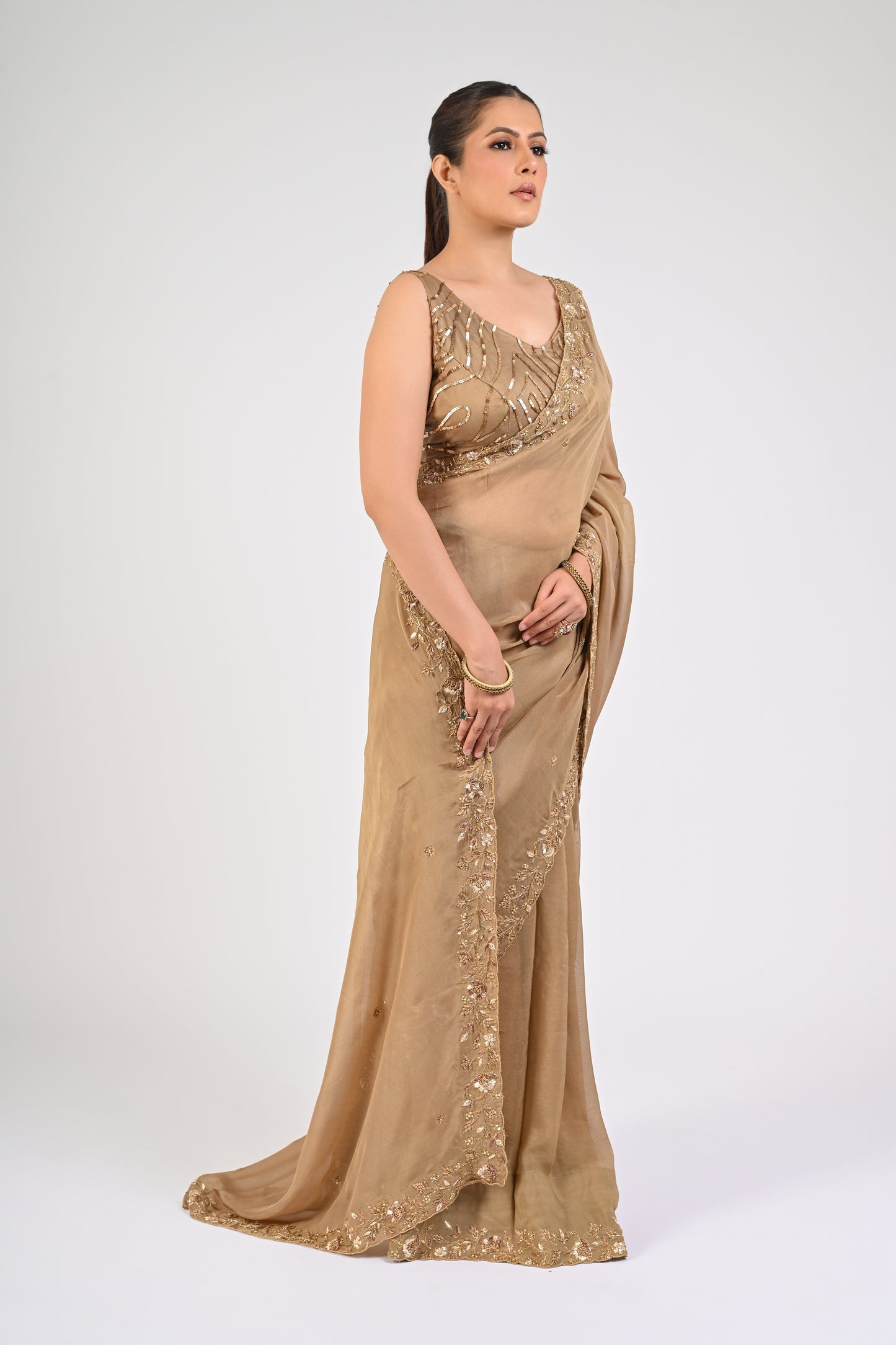 Dull Gold Saree Set