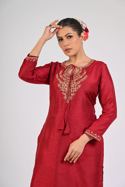 Syrah Red Kurta Set