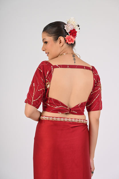Syrah Red Saree Set
