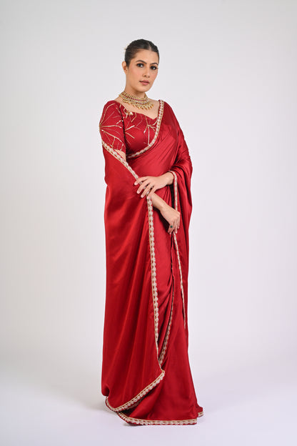 Syrah Red Saree Set
