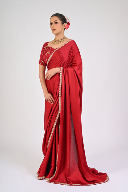 Syrah Red Saree Set