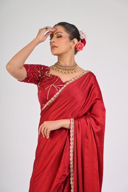 Syrah Red Saree Set