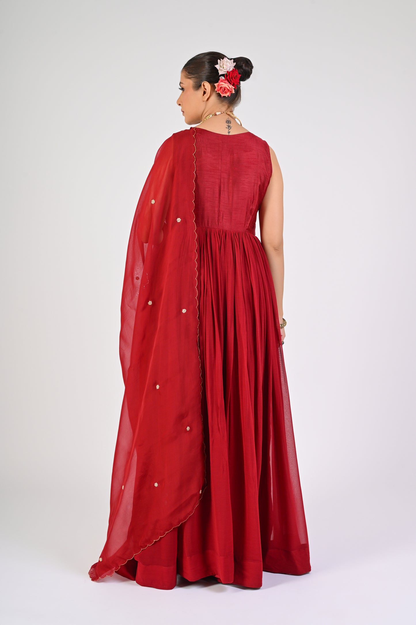 Syrah Red Anarkali Set