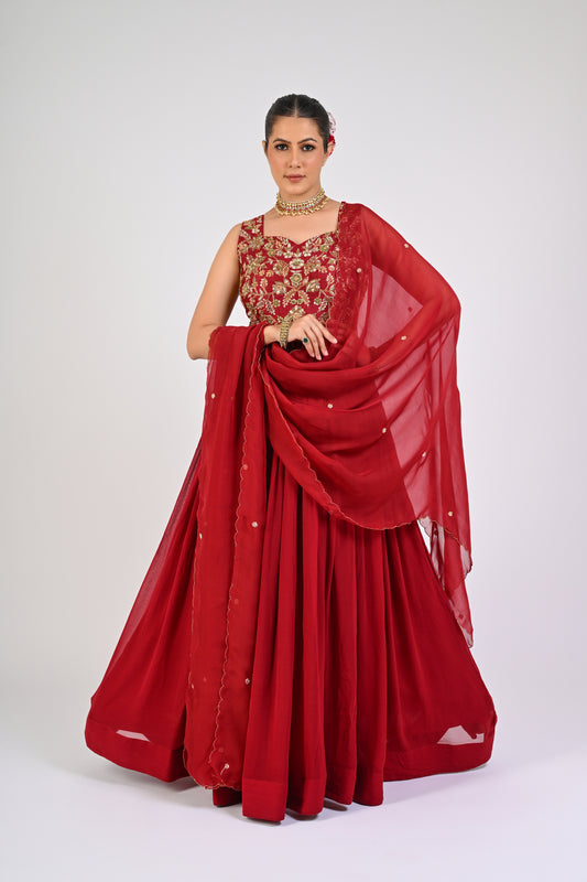 Syrah Red Anarkali Set
