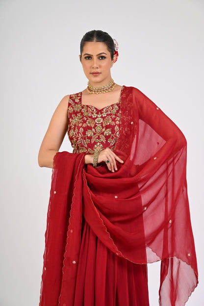 Syrah Red Anarkali Set