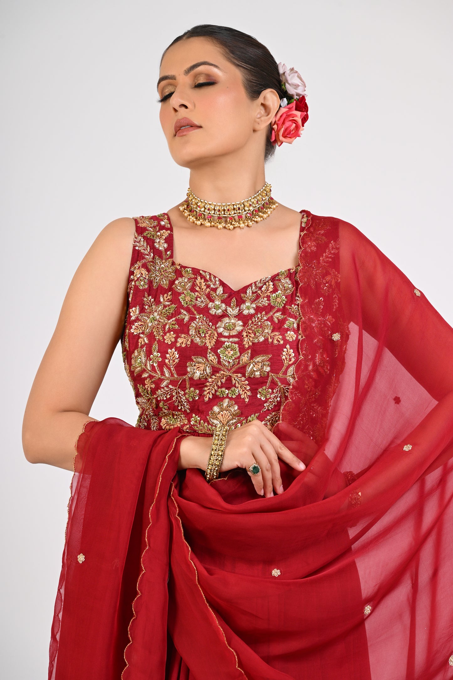 Syrah Red Anarkali Set