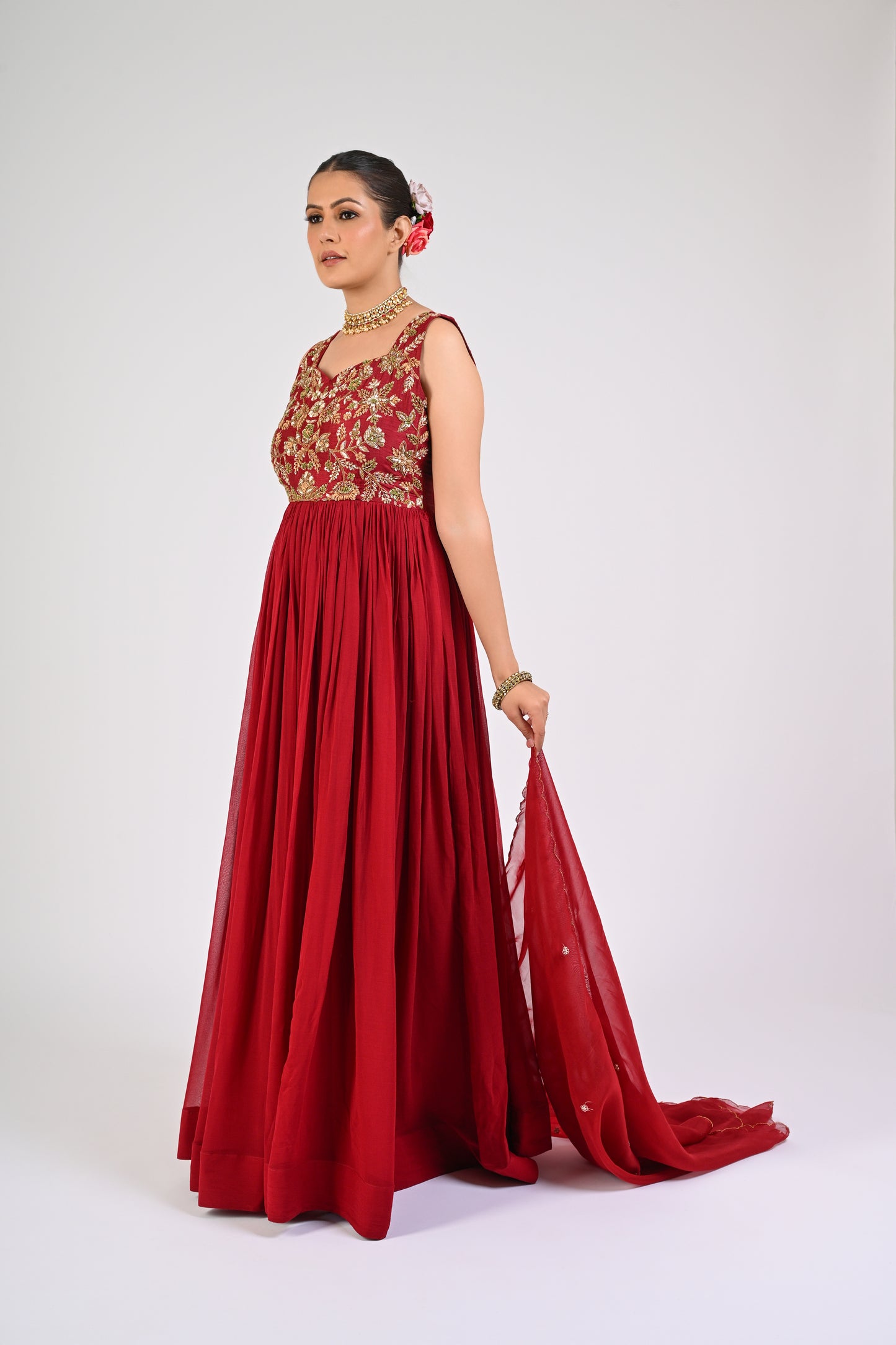 Syrah Red Anarkali Set
