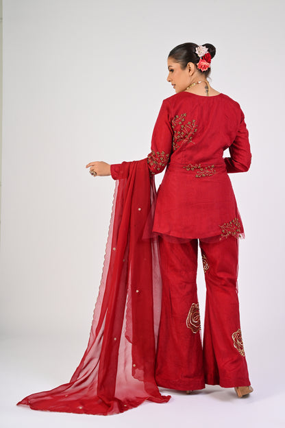 Syrah Red Peplum Set