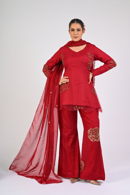 Syrah Red Peplum Set