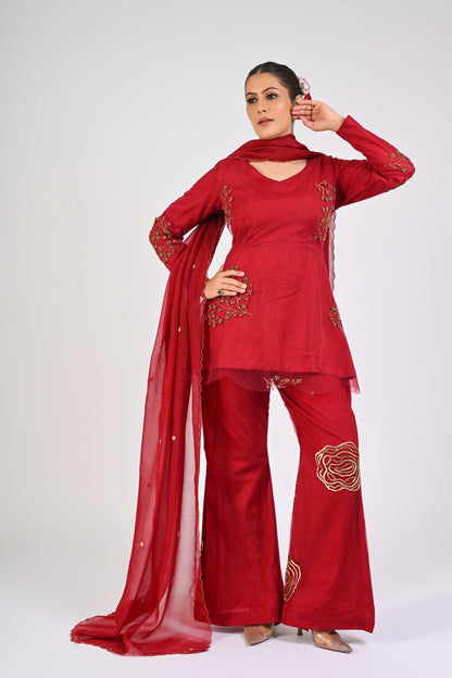 Syrah Red Peplum Set