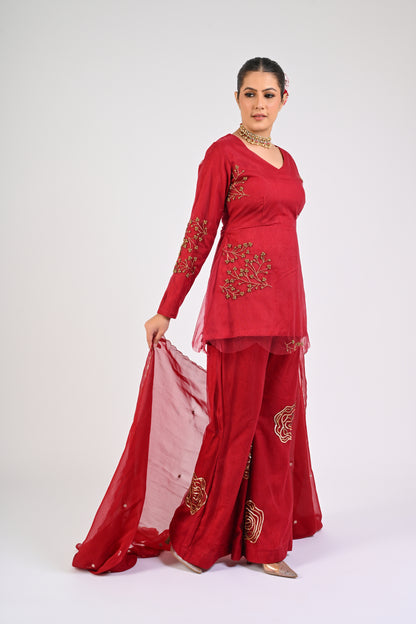Syrah Red Peplum Set