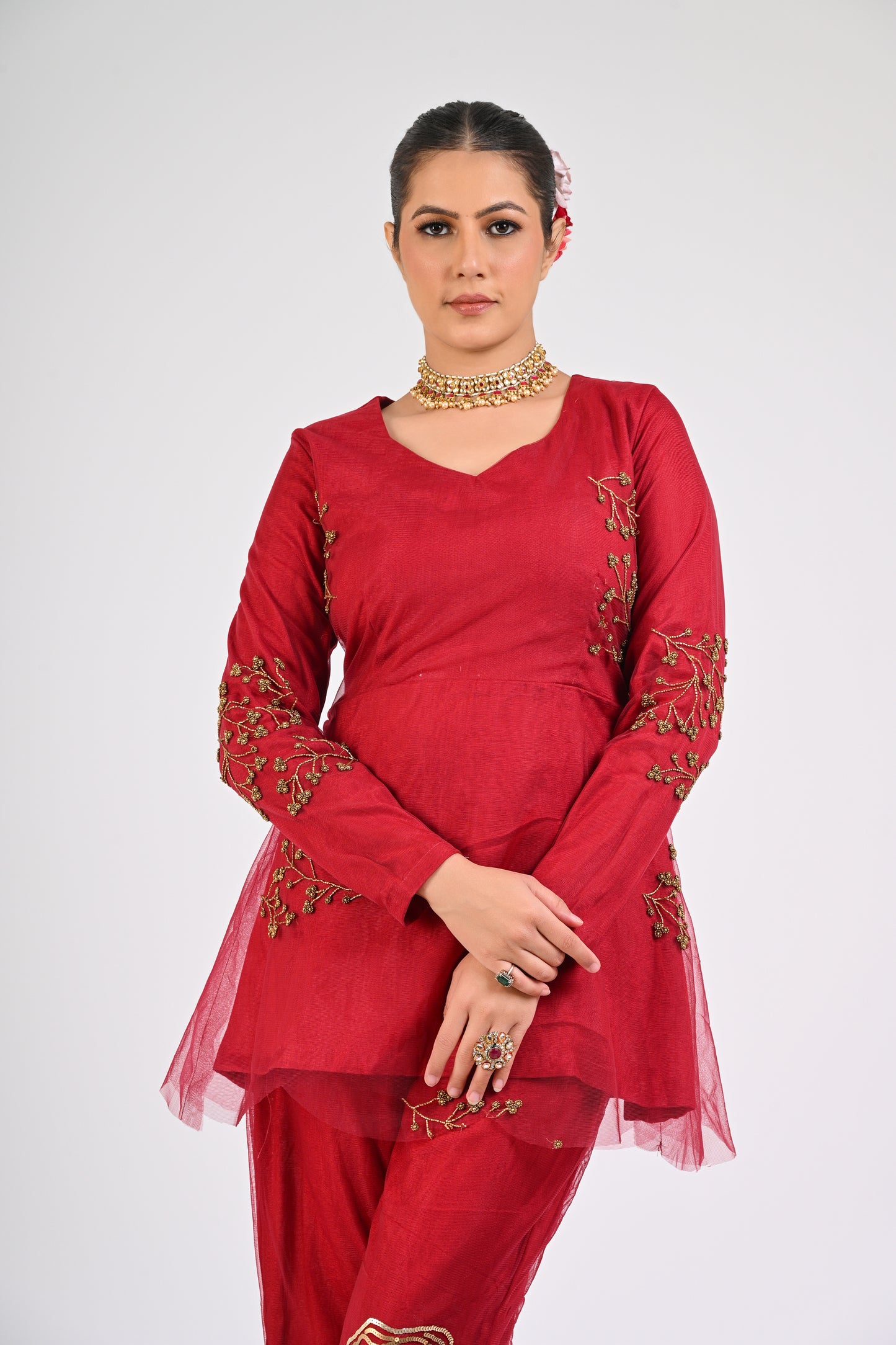 Syrah Red Peplum Set