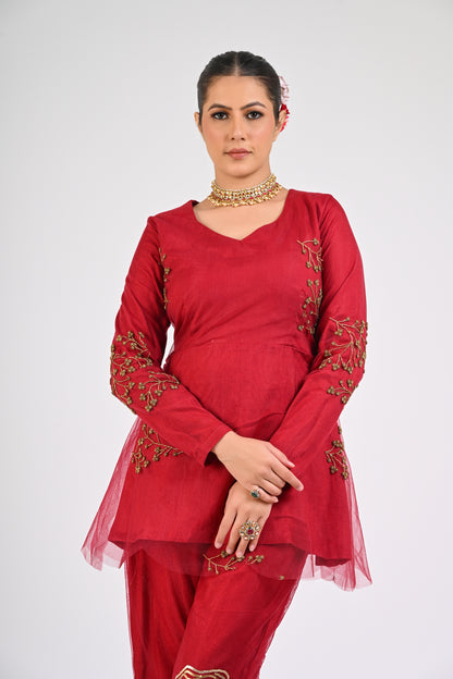 Syrah Red Peplum Set