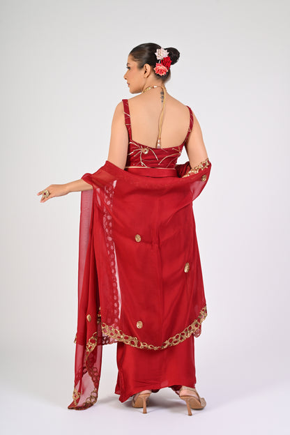Syrah Red Draped Skirt Set