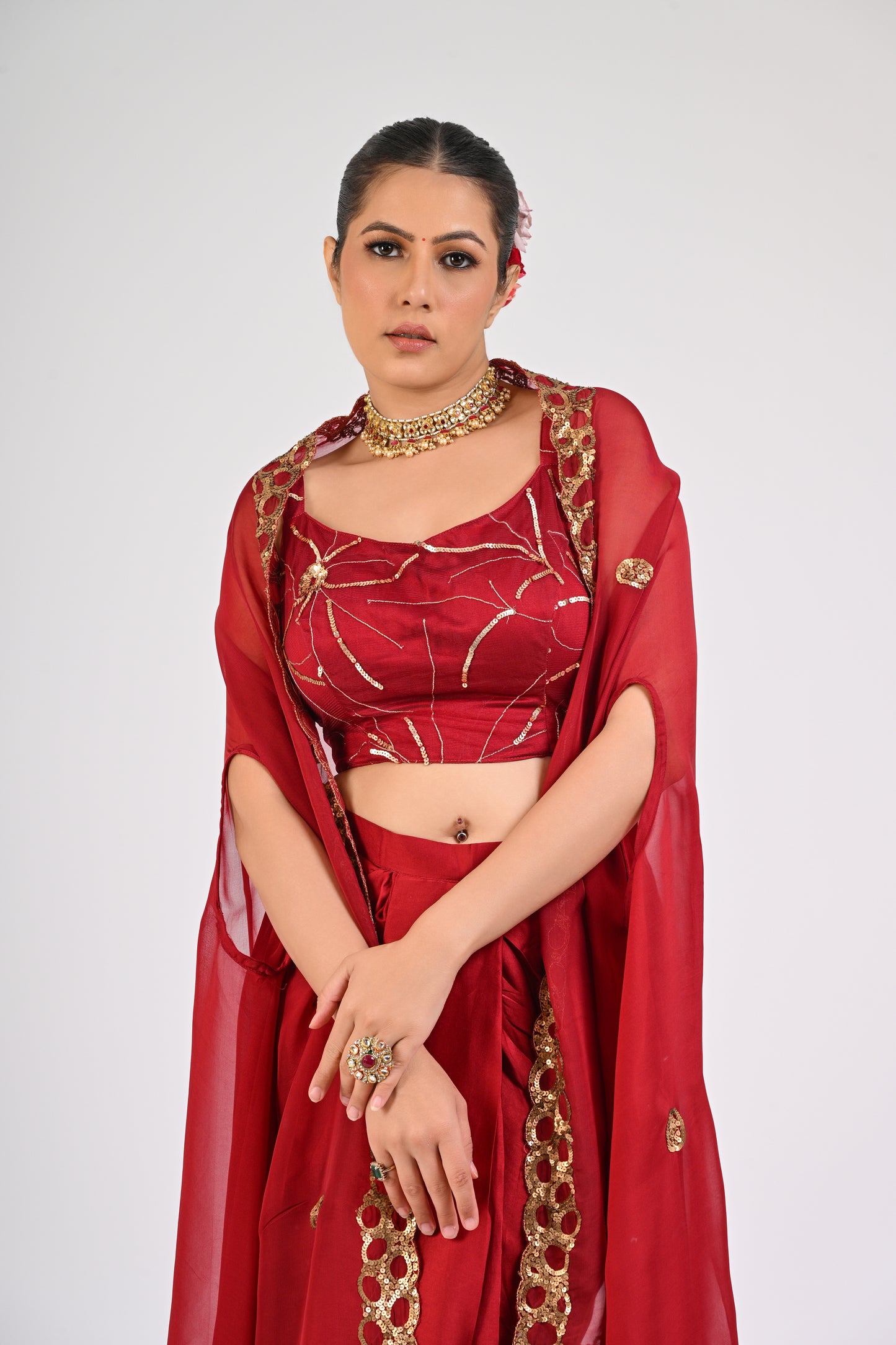 Syrah Red Draped Skirt Set