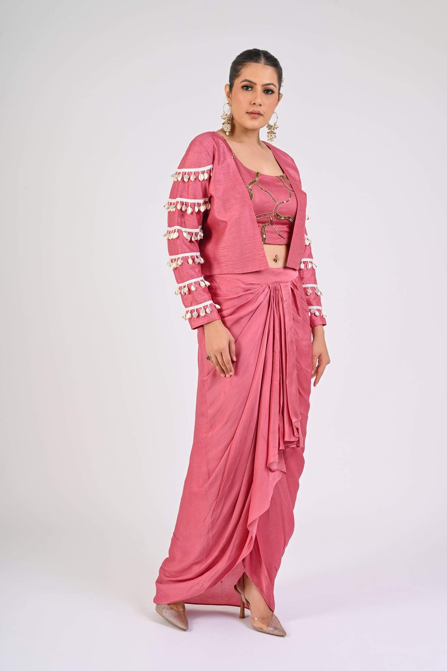 Dry Rose Draped Skirt with Jacket