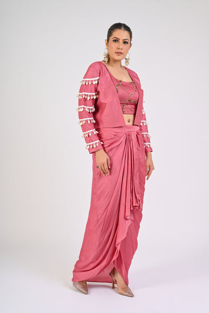 Dry Rose Draped Skirt with Jacket