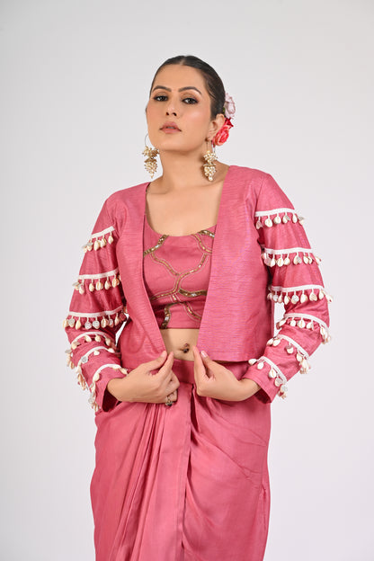 Dry Rose Draped Skirt with Jacket