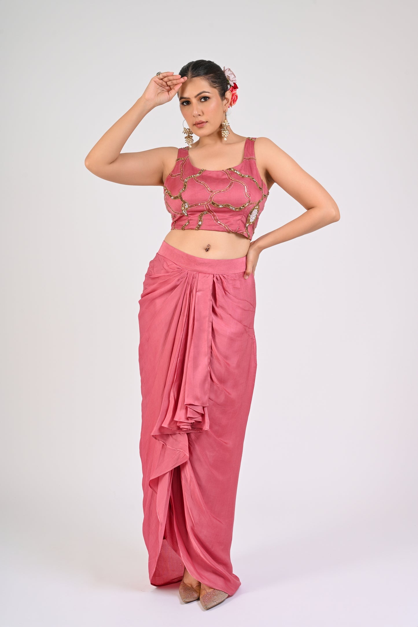 Dry Rose Draped Skirt with Jacket