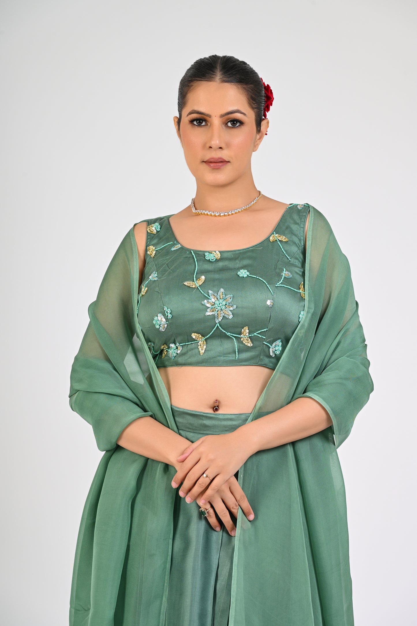 Granite Green Draped Skirt Set