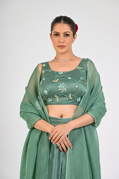 Granite Green Draped Skirt Set