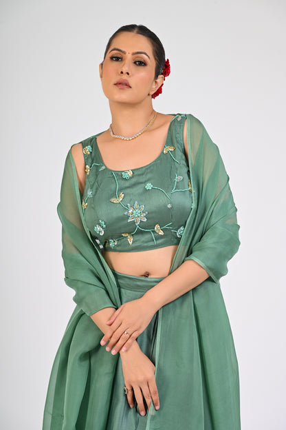 Granite Green Draped Skirt Set