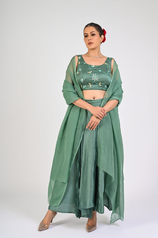 Granite Green Draped Skirt Set