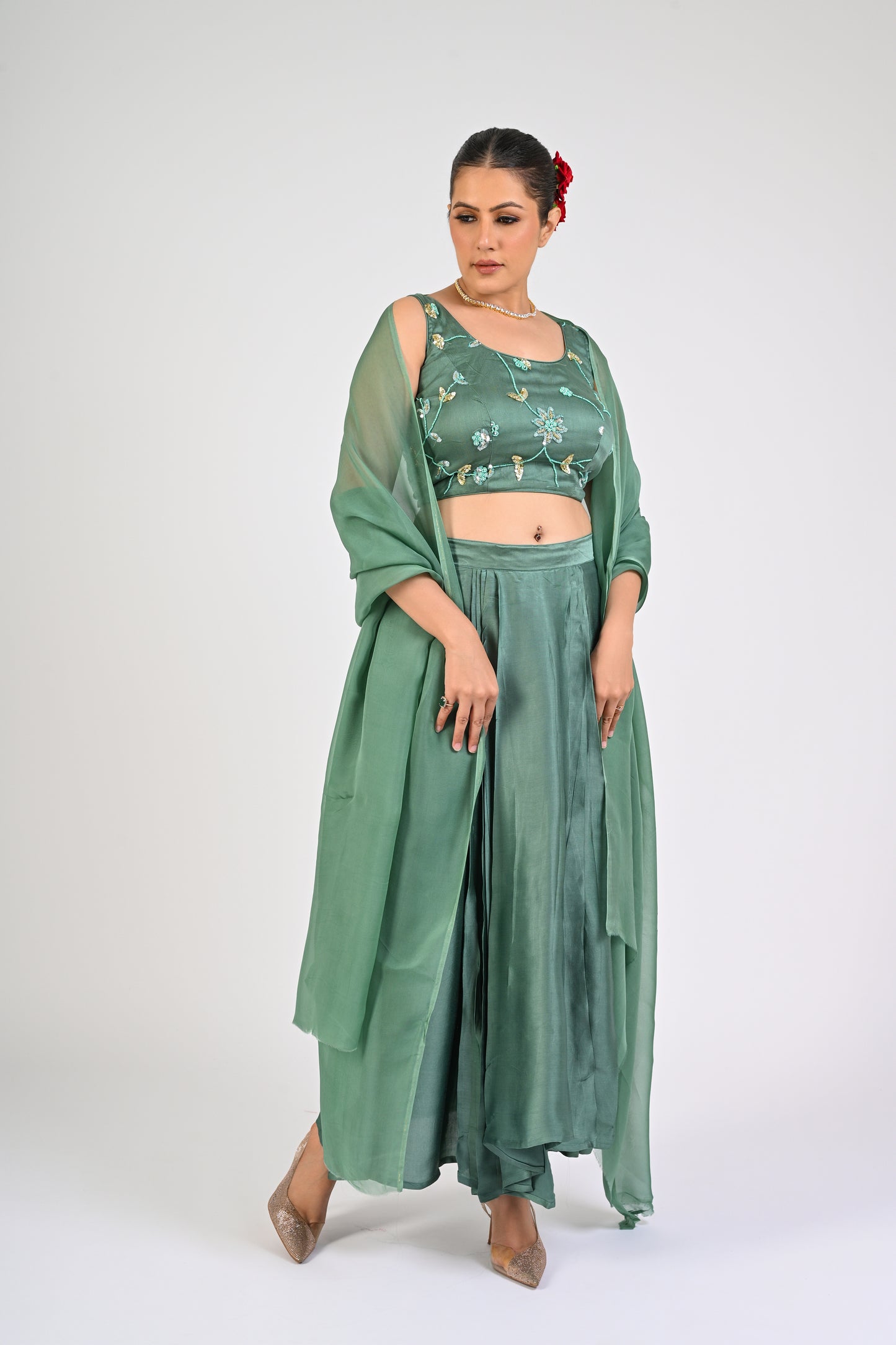 Granite Green Draped Skirt Set