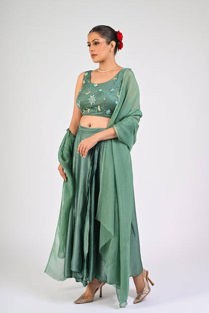 Granite Green Draped Skirt Set
