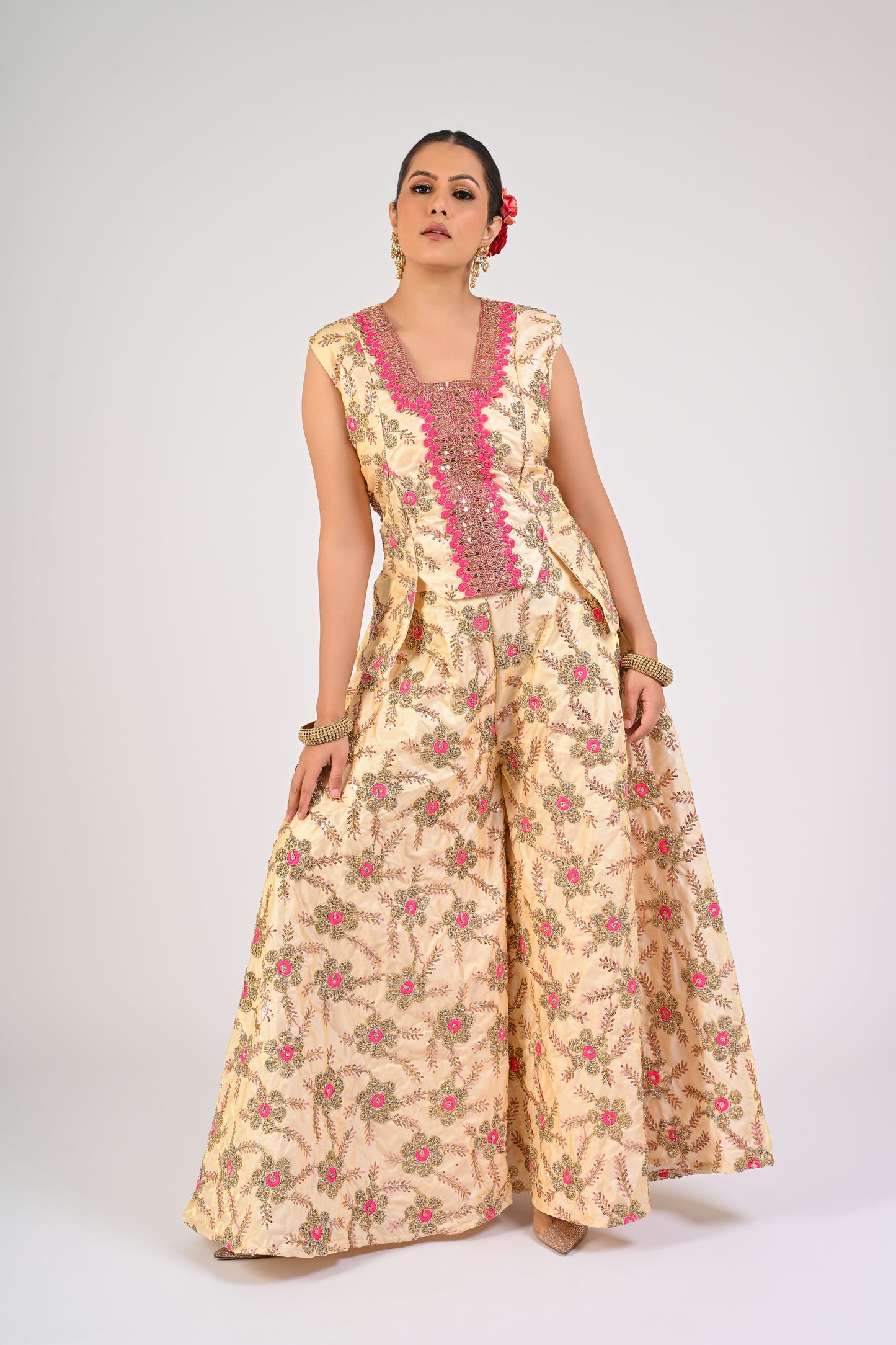 Ivory & Pink Embroidered Co-Ord Set
