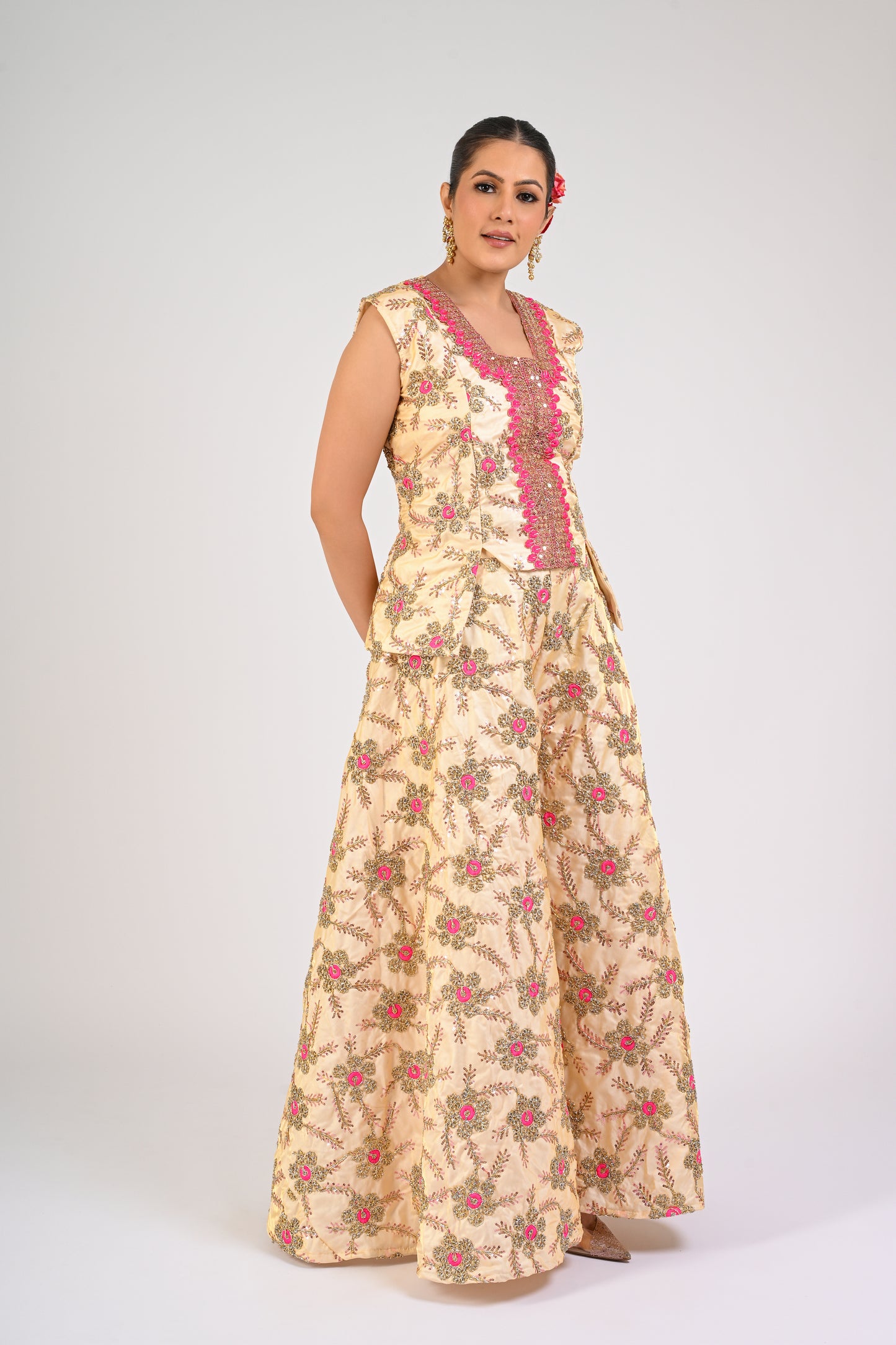 Ivory & Pink Embroidered Co-Ord Set