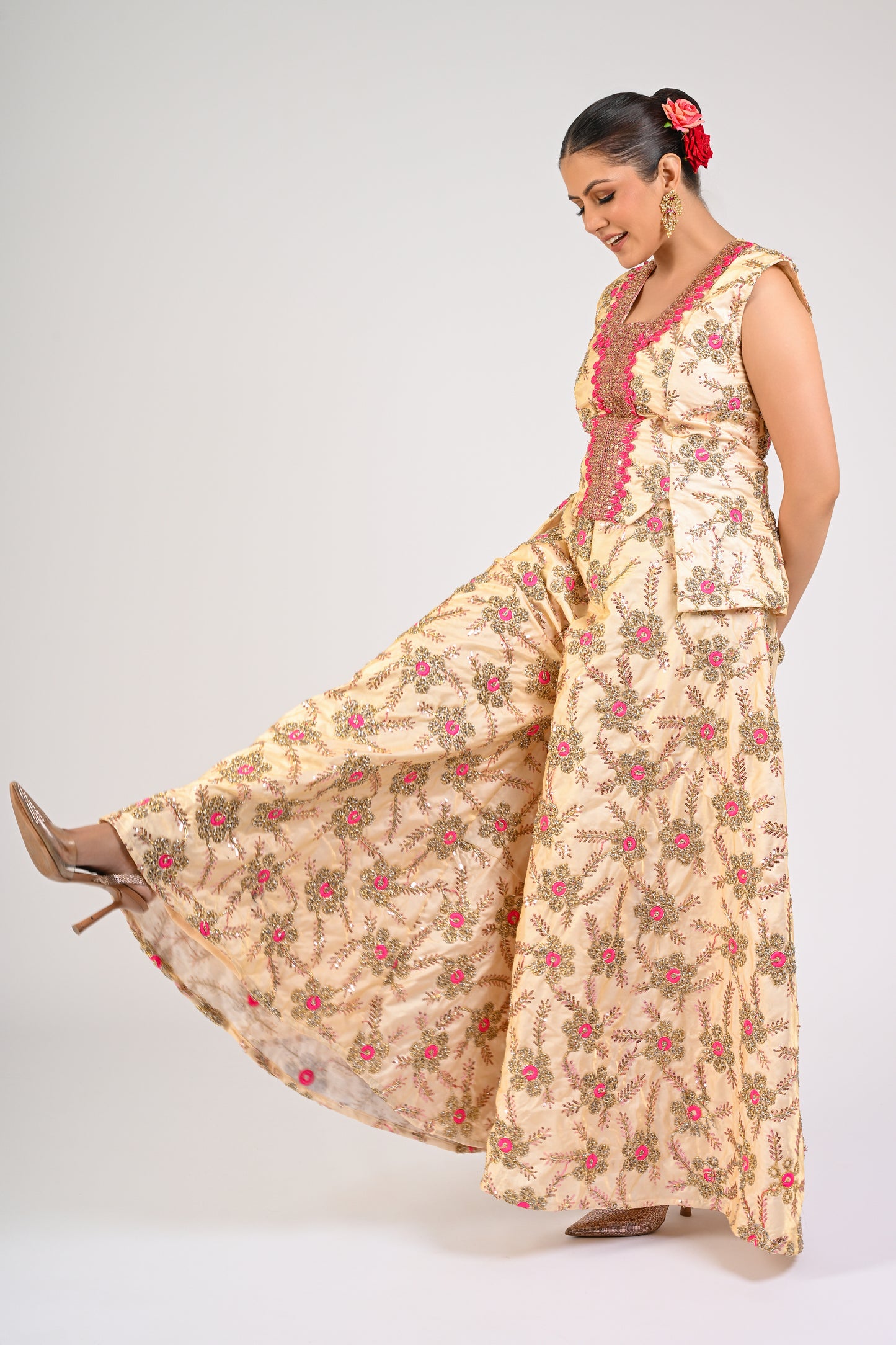 Ivory & Pink Embroidered Co-Ord Set